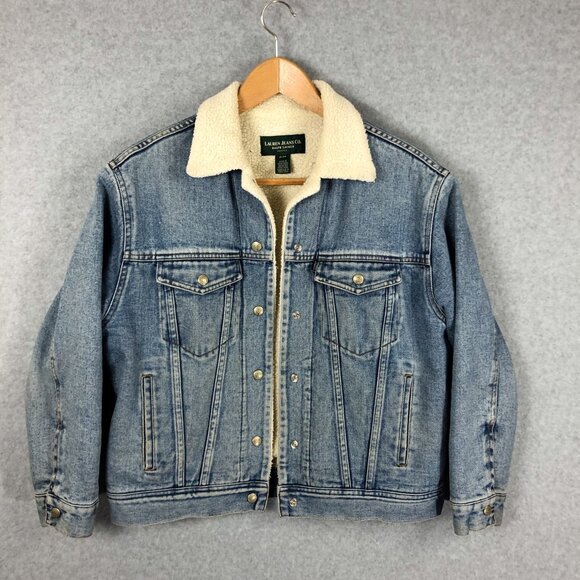 Lauren Jeans Co Ralph Lauren Womens Vintage Sherpa Jean Jacket Snap Front Size M